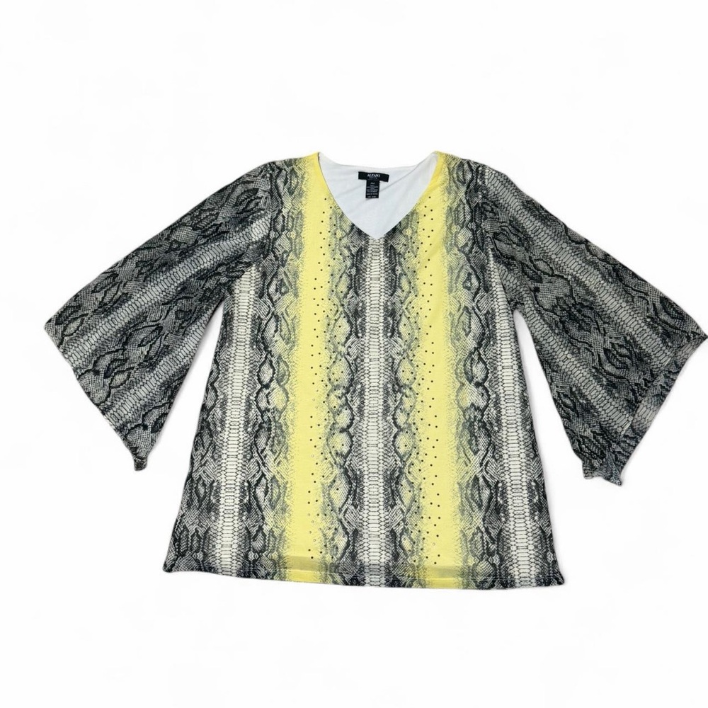 Alfani Petite Snake Print Studded V-Neck Blouse Women's PM